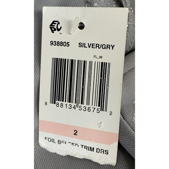 MSK Shift Dress Size 2 Silver Gray Floral Sleeveless Foil Belted Trim Women New - Picture 9 of 11